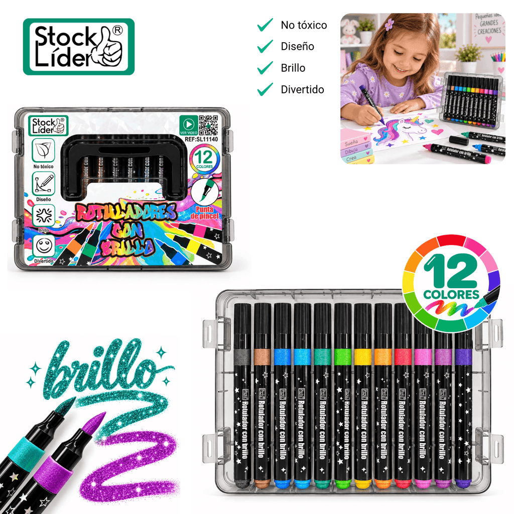 Rotuladores con brillo · 12 colores para crear