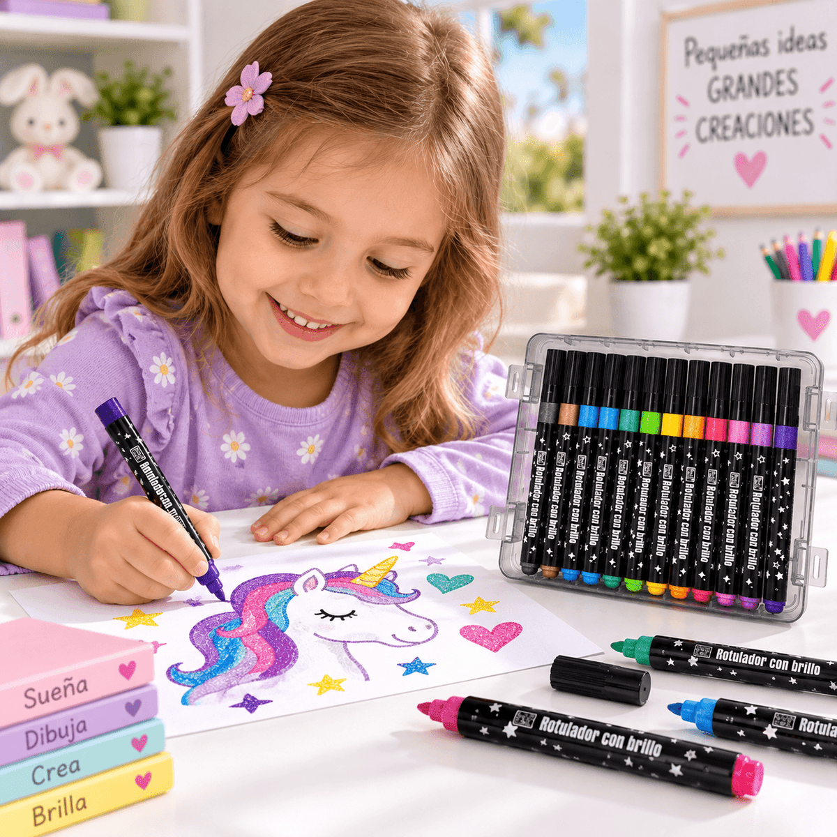 Rotuladores con brillo · 12 colores para crear