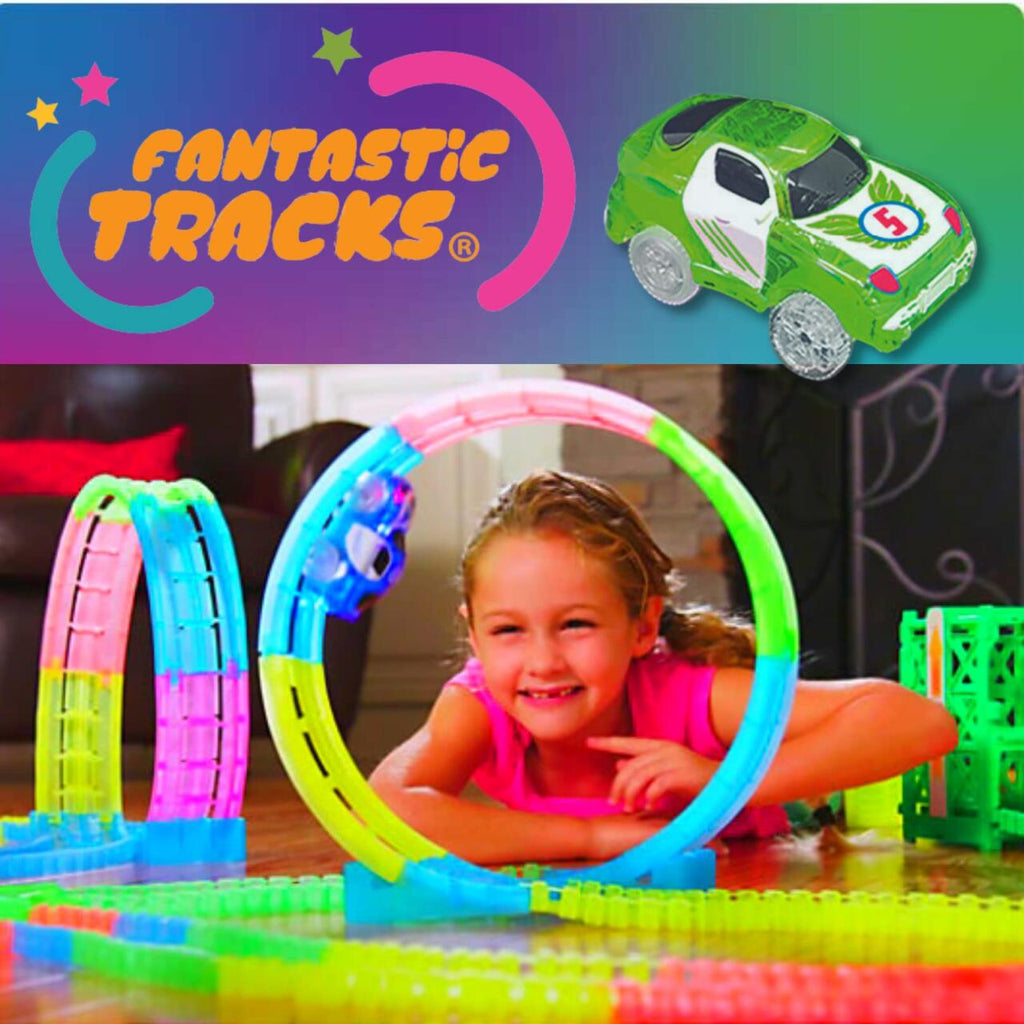 Pista de carreras luminosa con loopings · 134 piezas