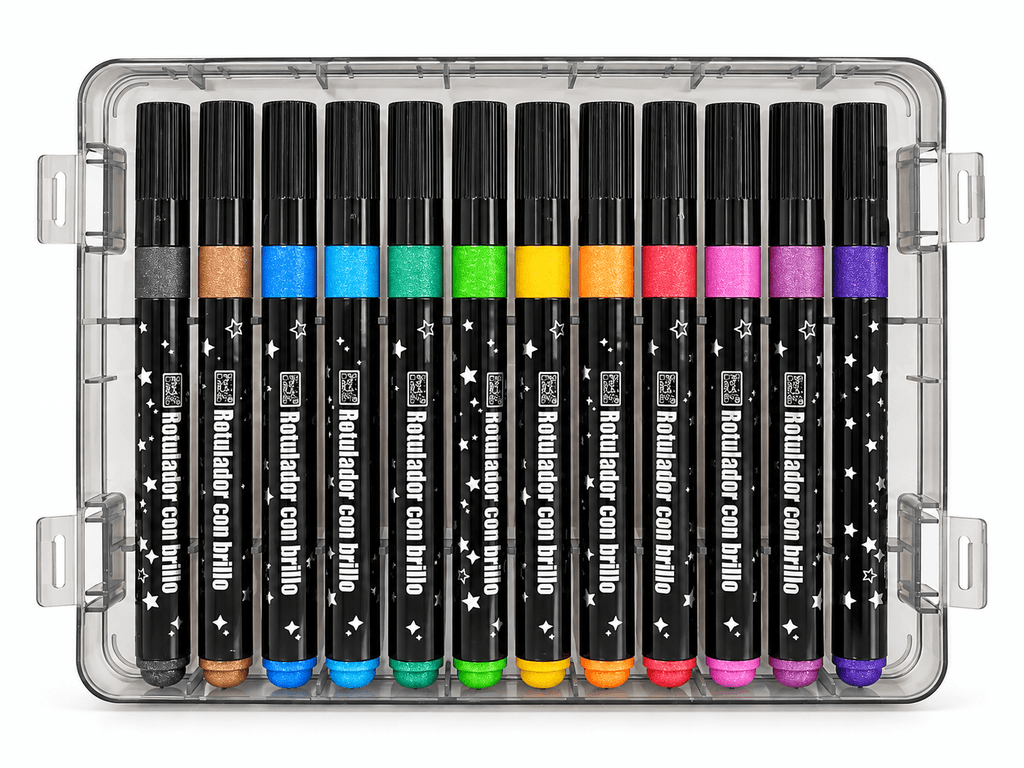 Rotuladores con brillo · 12 colores para crear