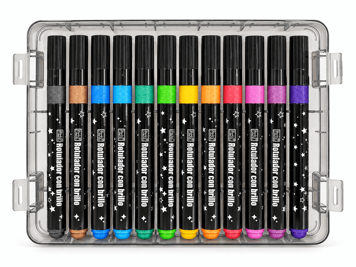 Rotuladores con brillo · 12 colores para crear