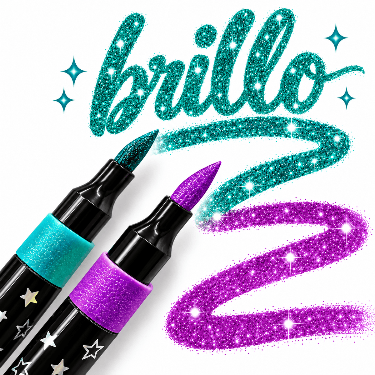 Rotuladores con brillo · 12 colores para crear