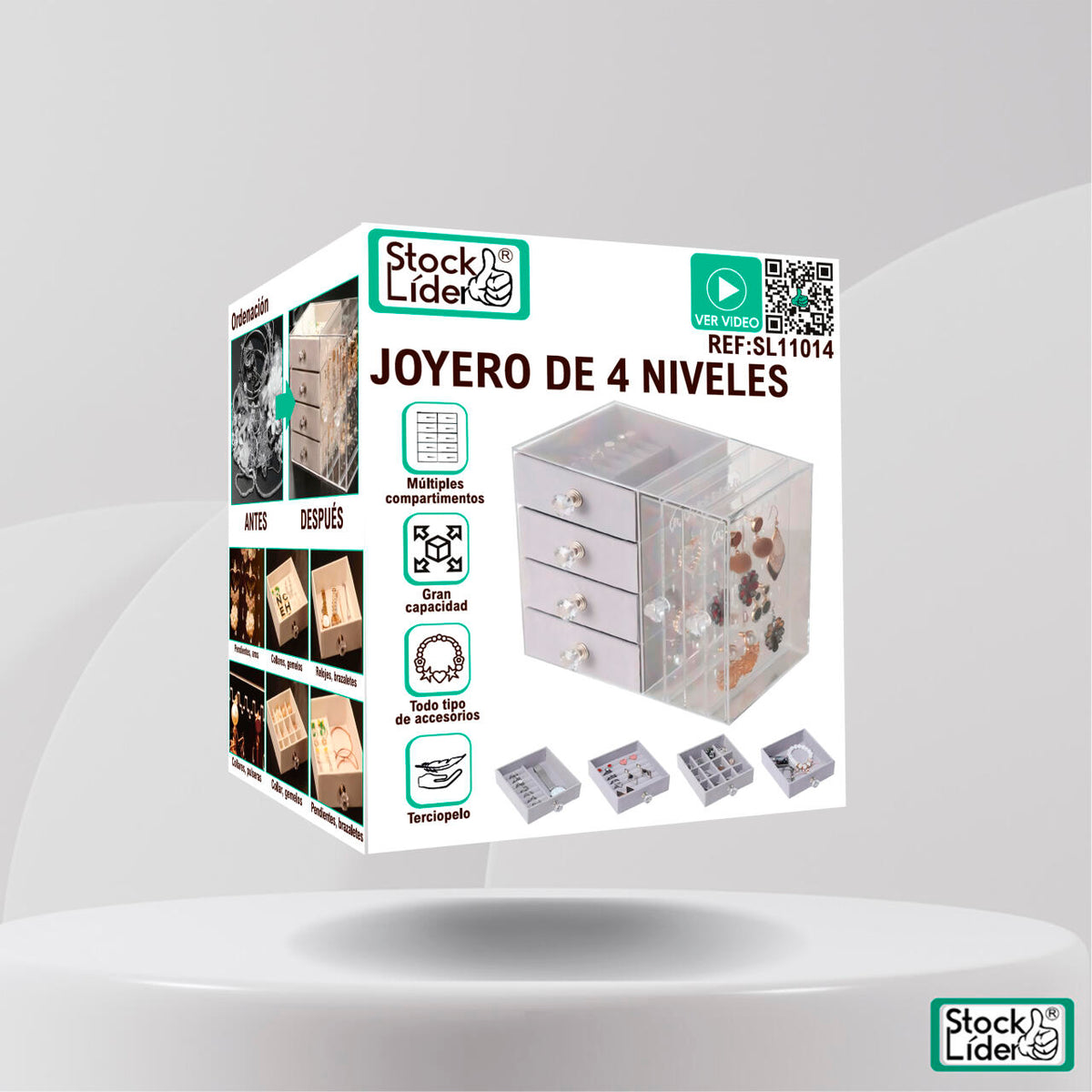 Joyero de 4 niveles · Cada joya en su lugar