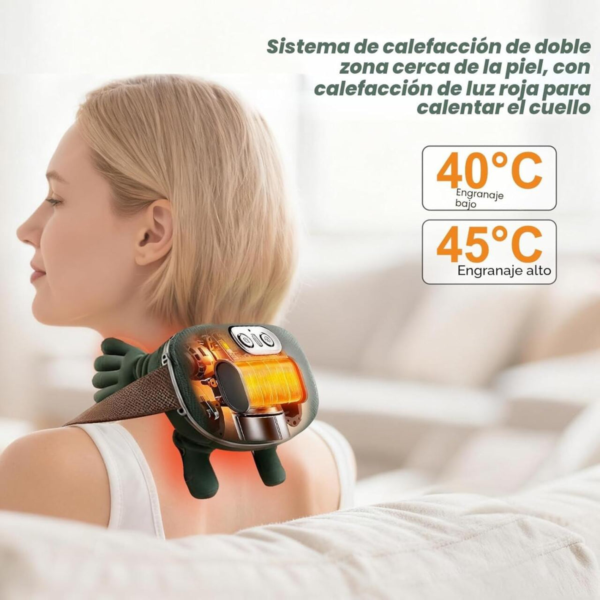Masajeador cervical 4D con calor · Relax en casa