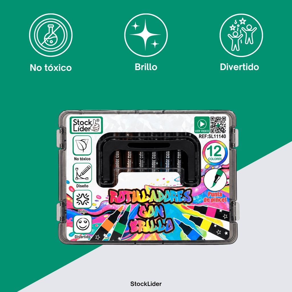 Rotuladores con brillo · 12 colores para crear
